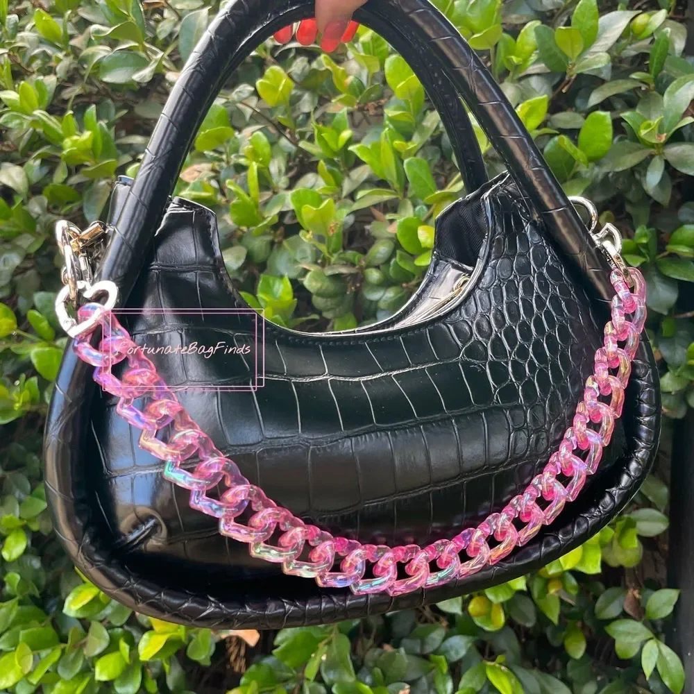 Hot Pink TRIPLE HEARTS Novelty Resin Bag Strap Purse Chain Girly Cute Kawaii Y2K - Picture 2 of 11